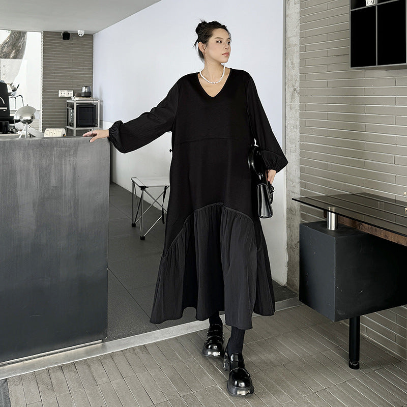 V-Neck Long Sleeve A-Line Dress