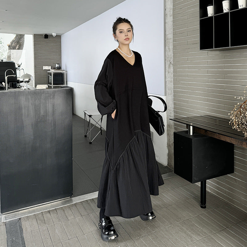 V-Neck Long Sleeve A-Line Dress