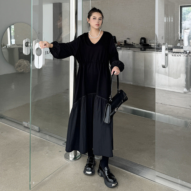 V-Neck Long Sleeve A-Line Dress