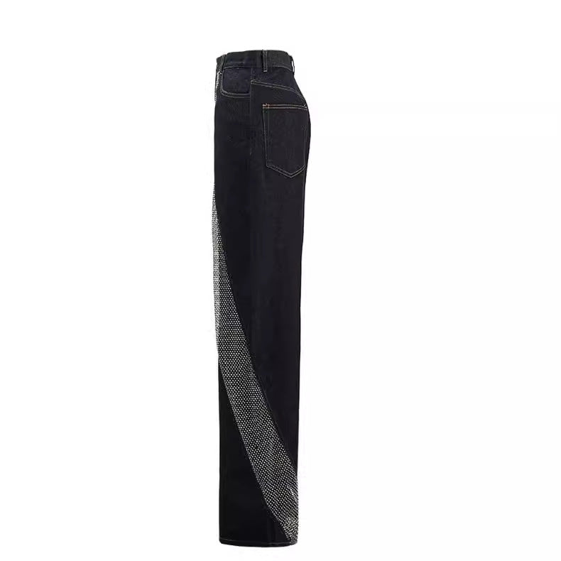 Patchwork See-Through Hollow Mesh Decor Straight Jeans