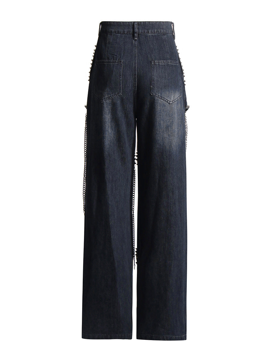 High Waist Hollow Rivet Denim Jeans