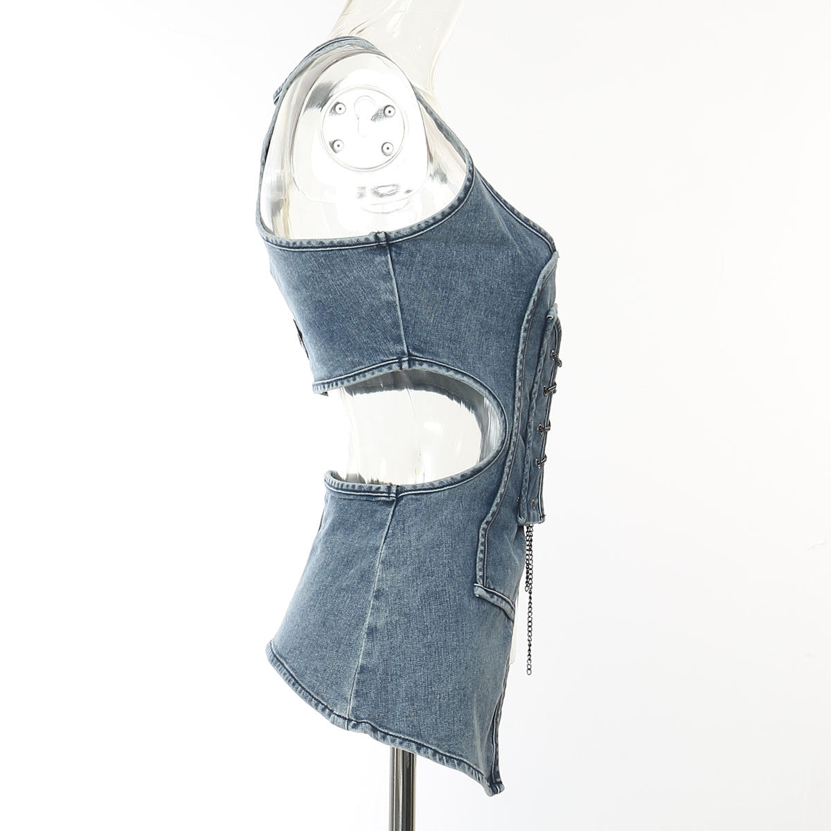 Trendy Stretch Denim Hollow Tank Top