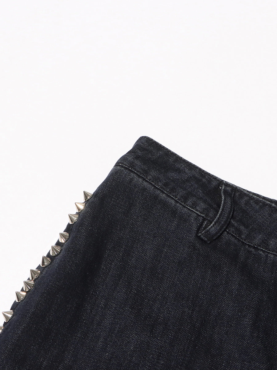 High Waist Hollow Rivet Denim Jeans