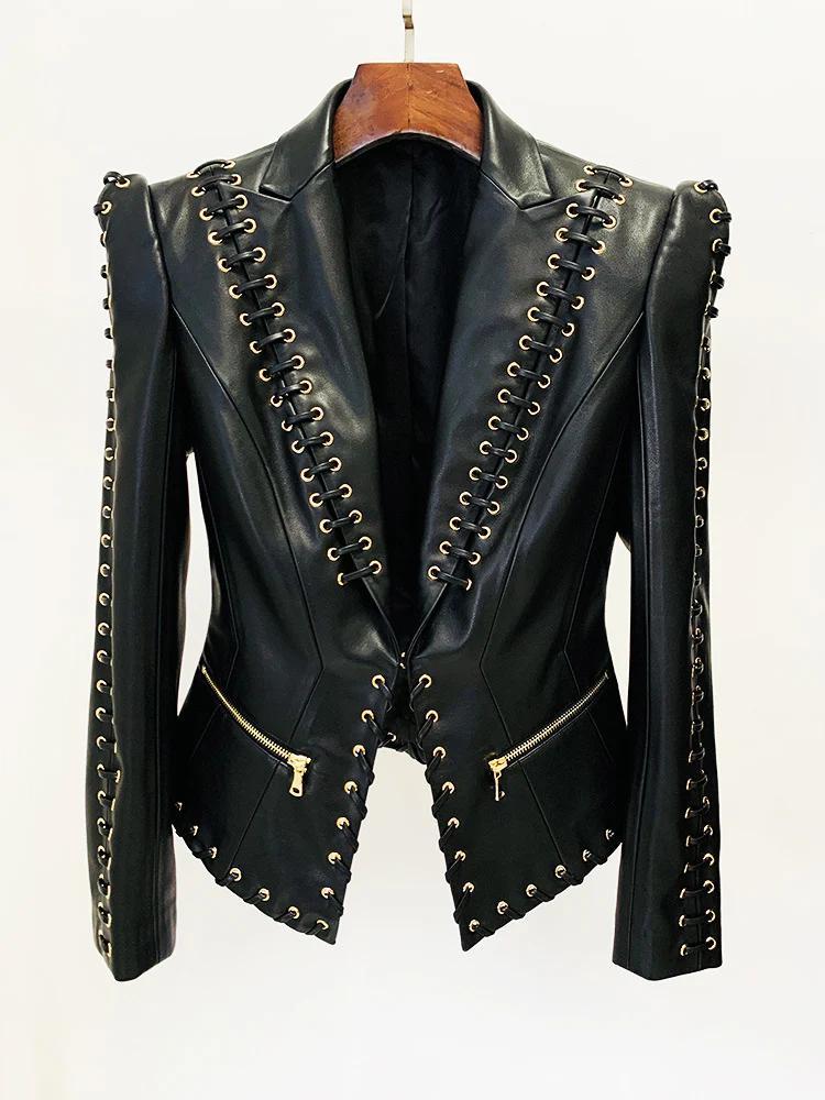 Luxury Hollow Out PU Leather Blazer