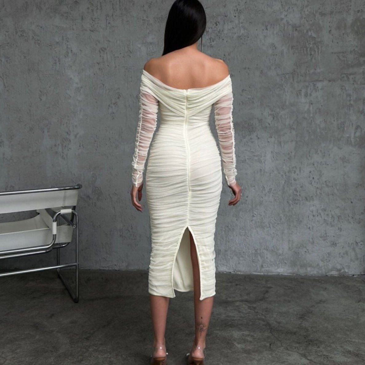 Long Sleeve Slim Fit Midi Pencil Dress