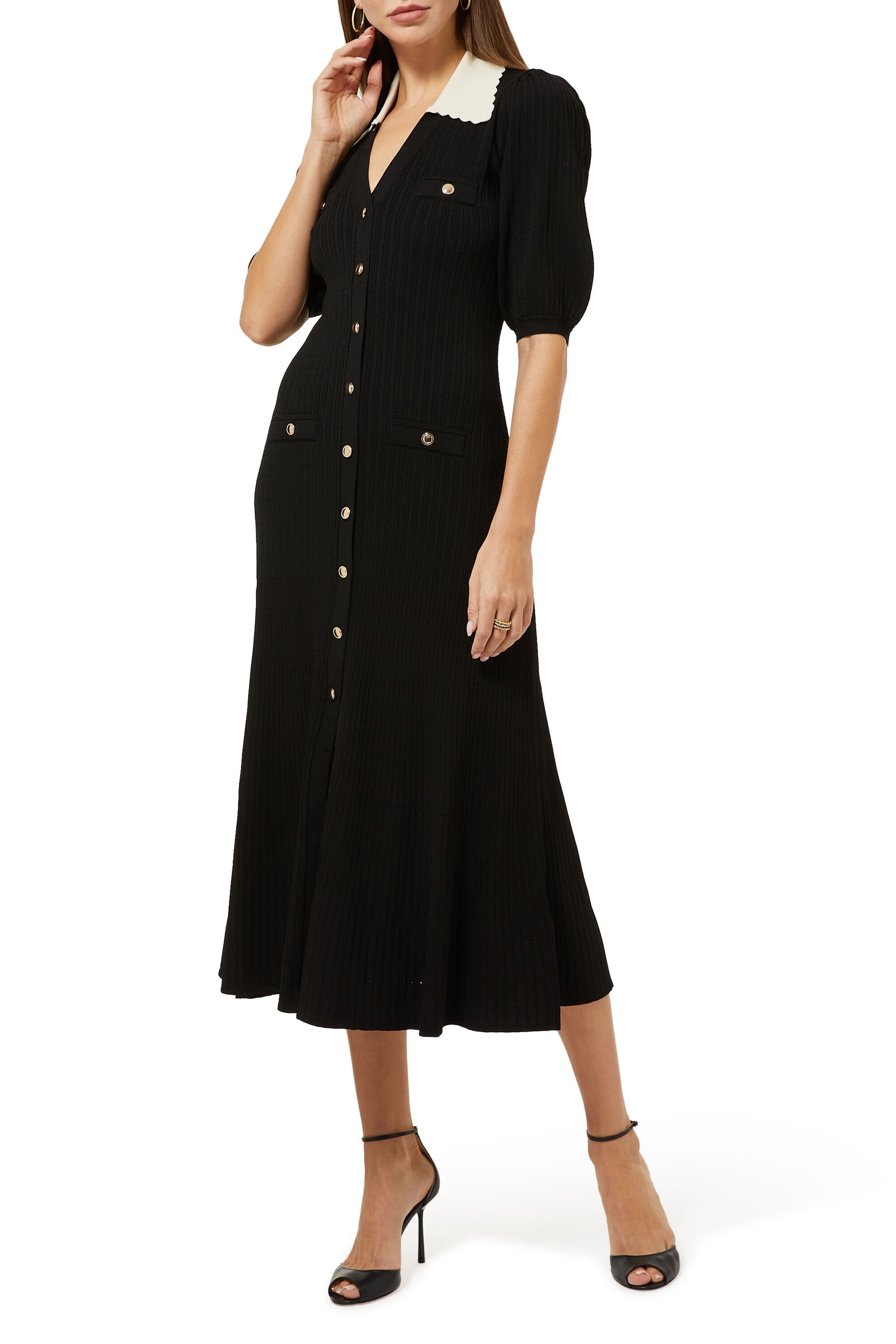 Polo V-Neck Bubble Sleeve Long Dress