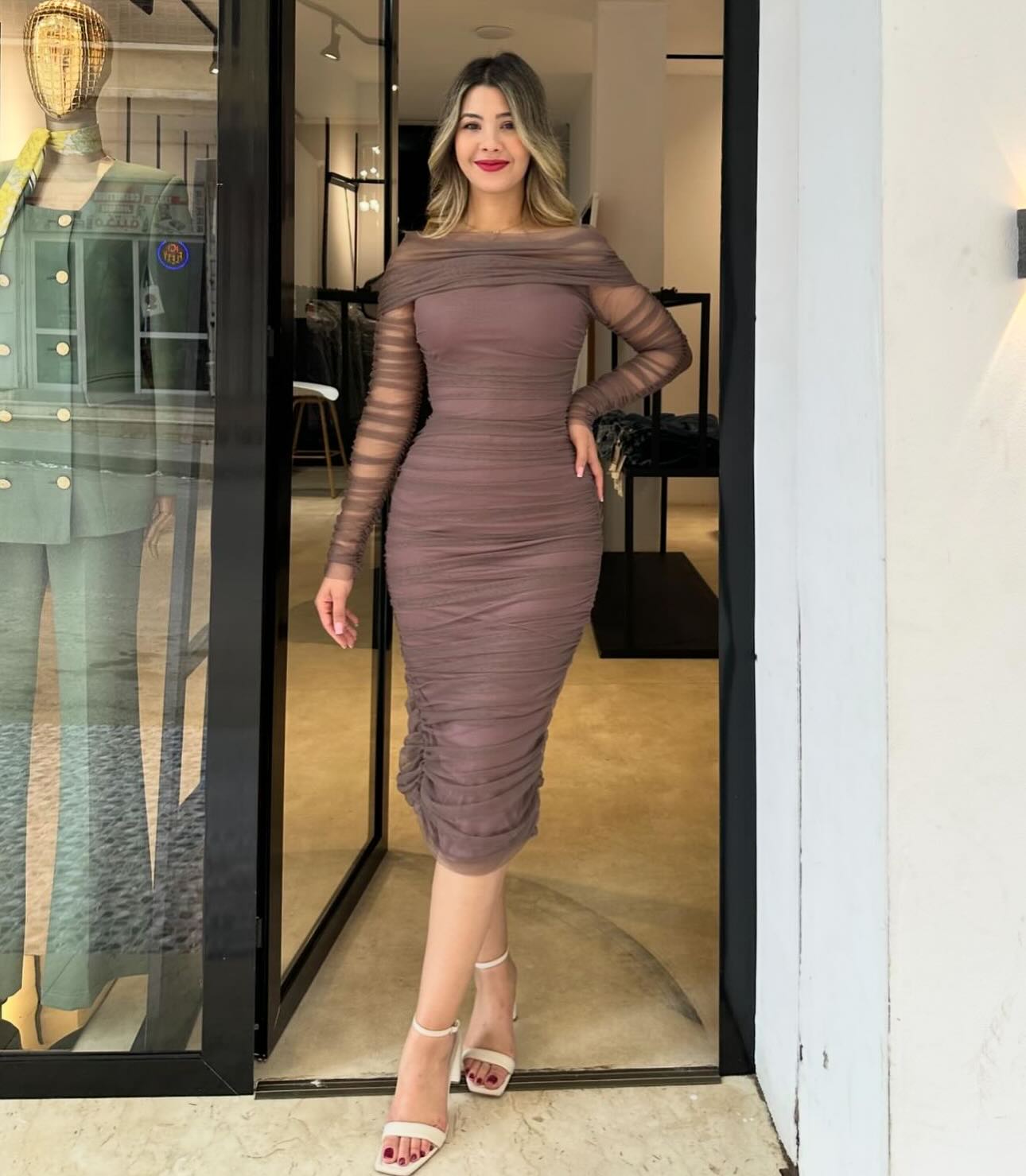 Long Sleeve Slim Fit Midi Pencil Dress