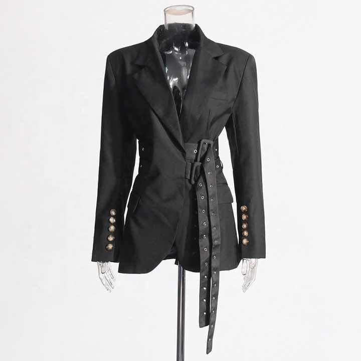 V-Neck Patchwork Belted Blazer
