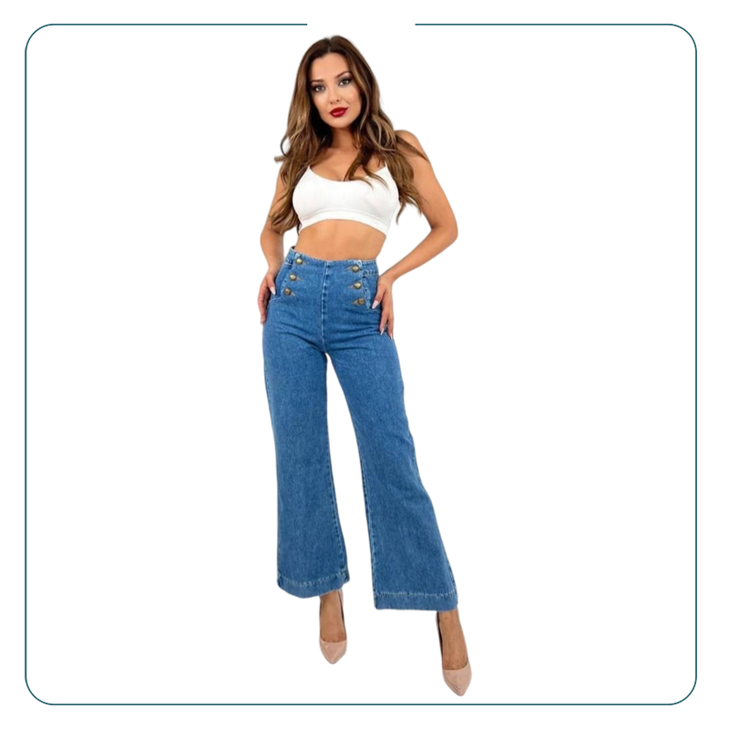 High Waist Denim Button Palazzo Jeans
