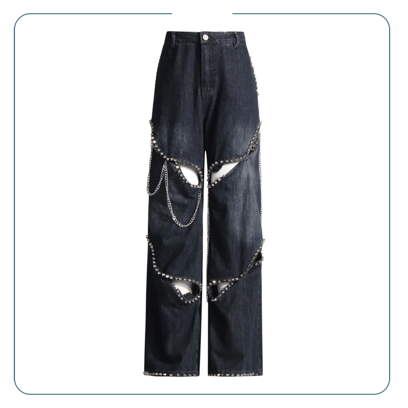 High Waist Hollow Rivet Denim Jeans