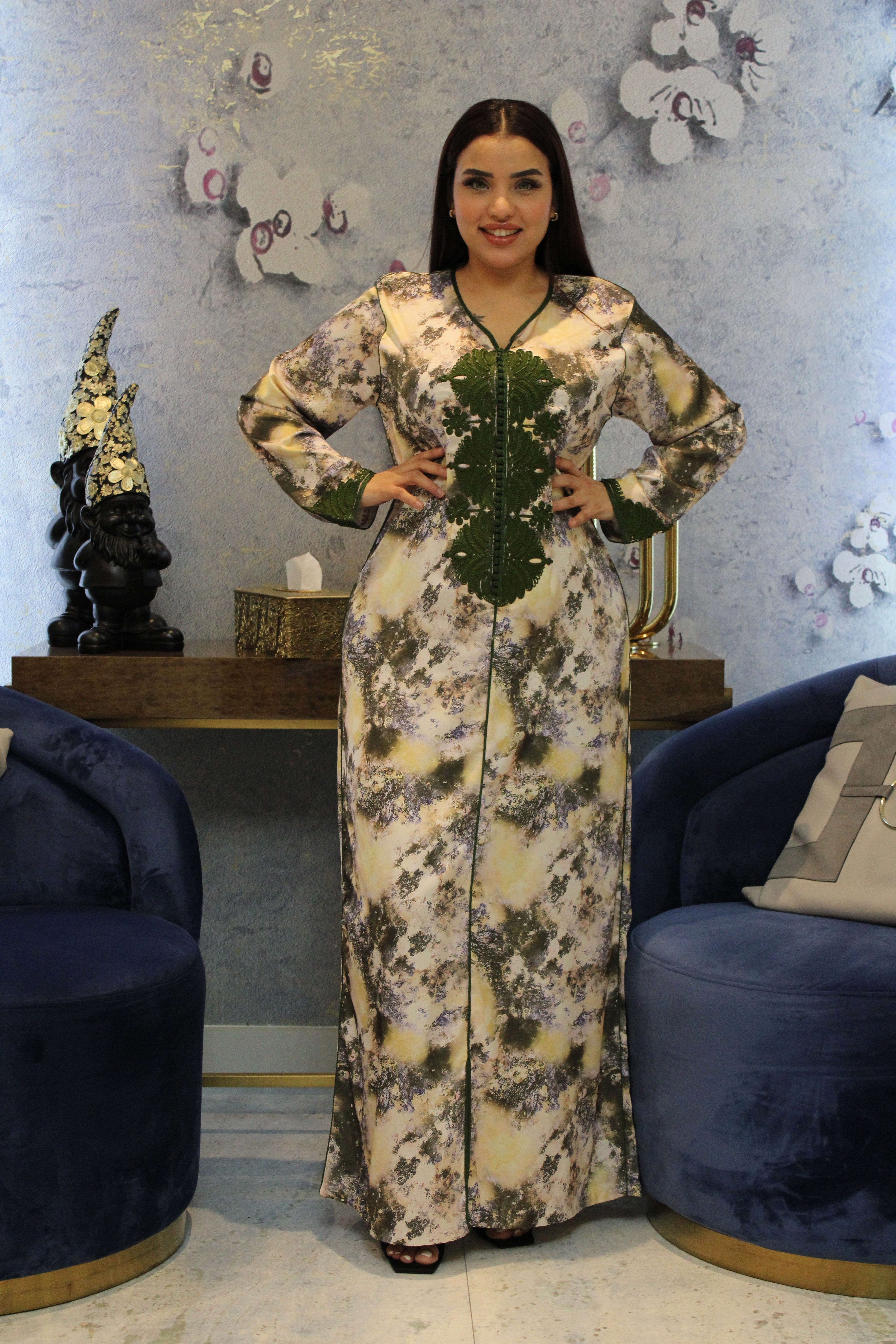 Armani Silk Moroccan Caftan with Embroidery