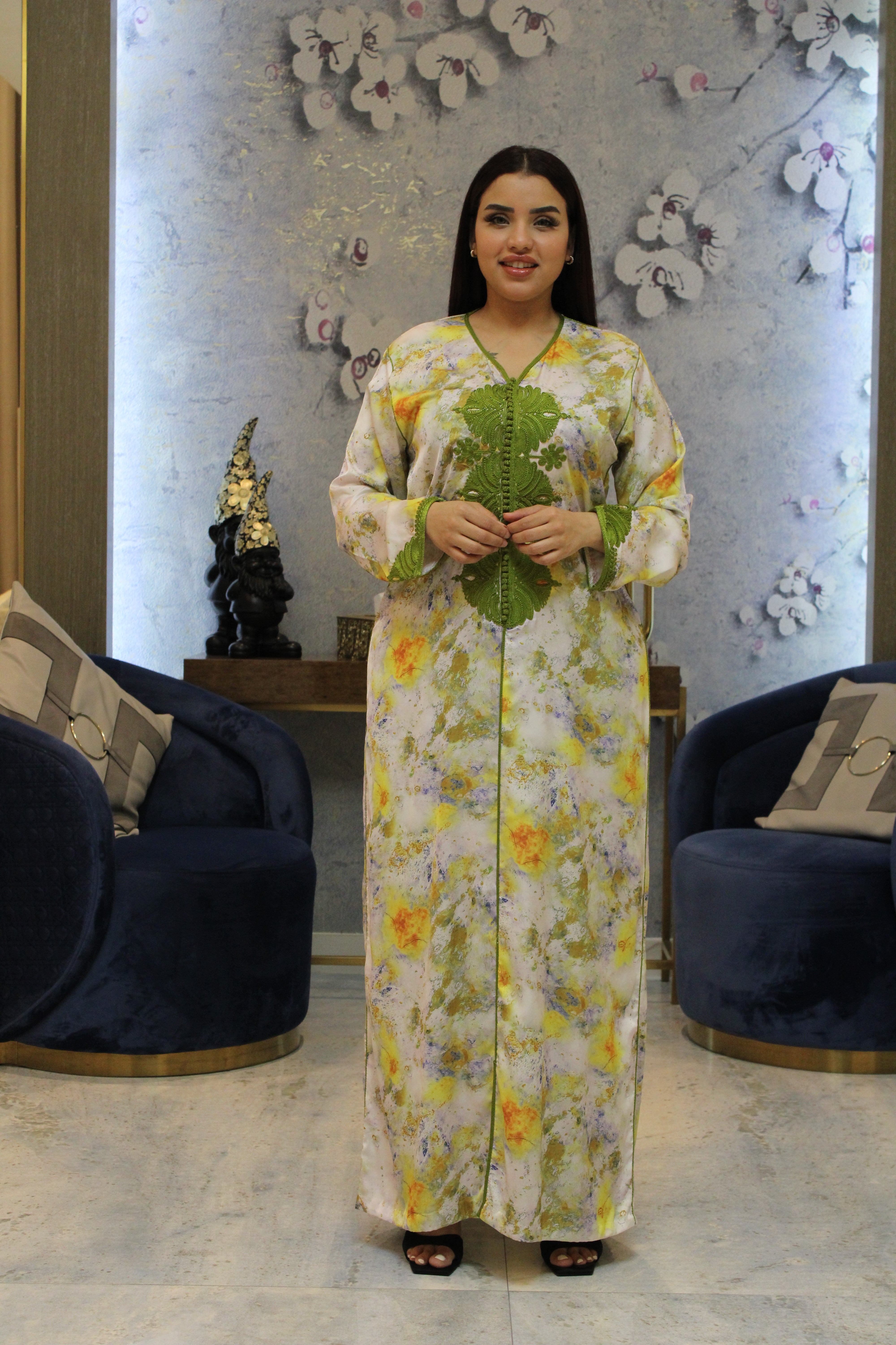 Armani Silk Moroccan Caftan with Embroidery