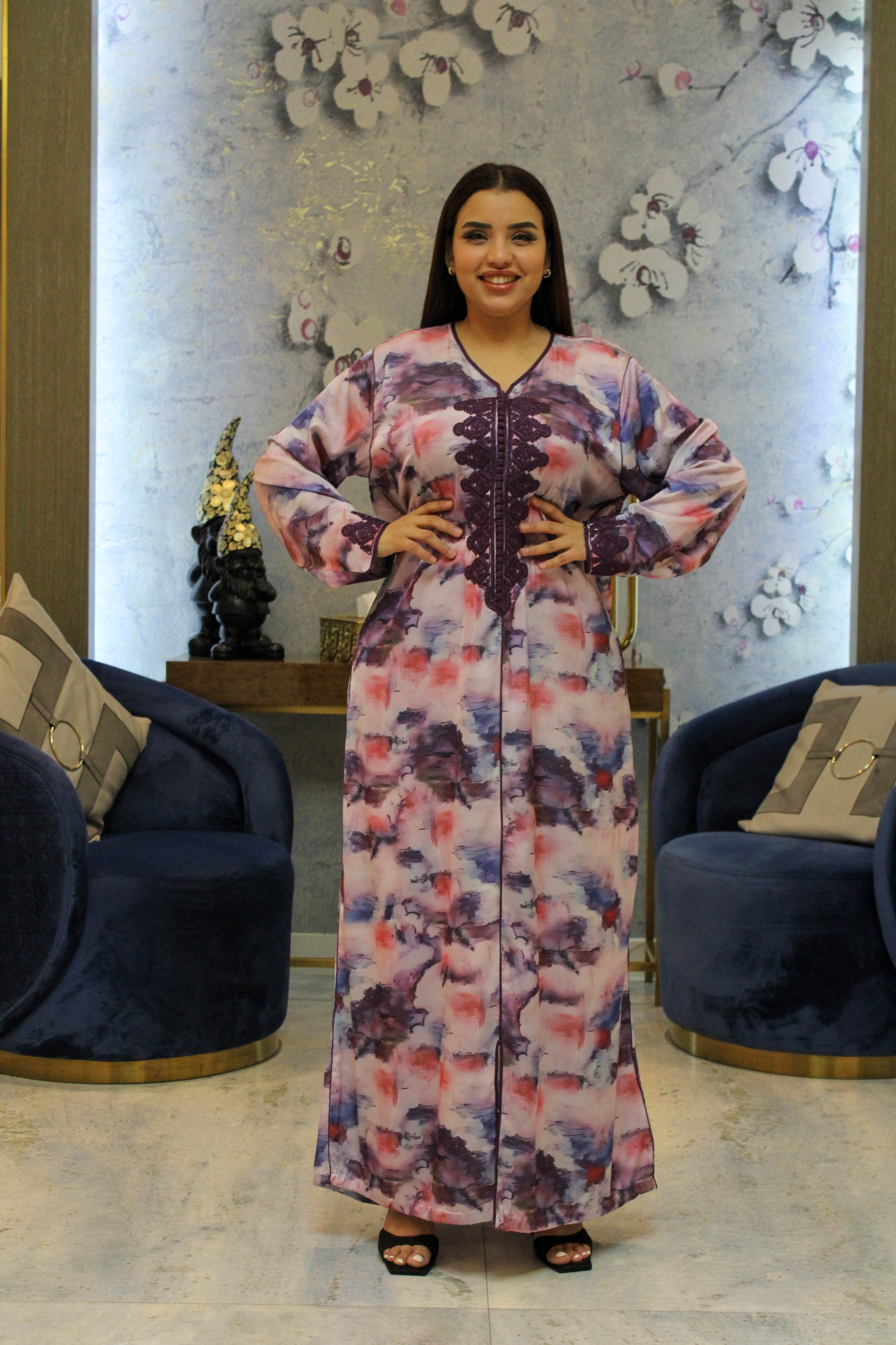 Armani Silk Moroccan Caftan with Embroidery