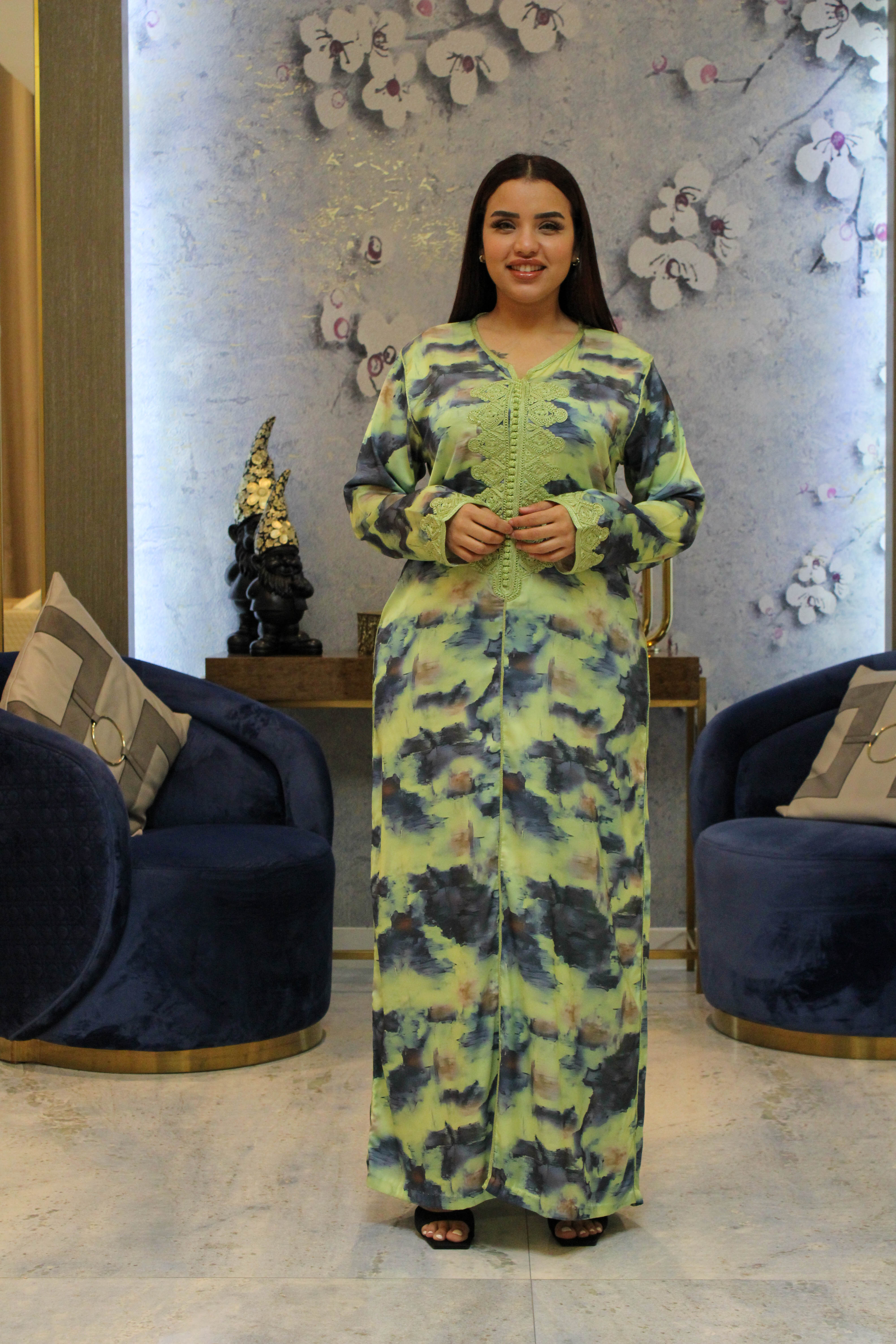 Armani Silk Moroccan Caftan with Embroidery