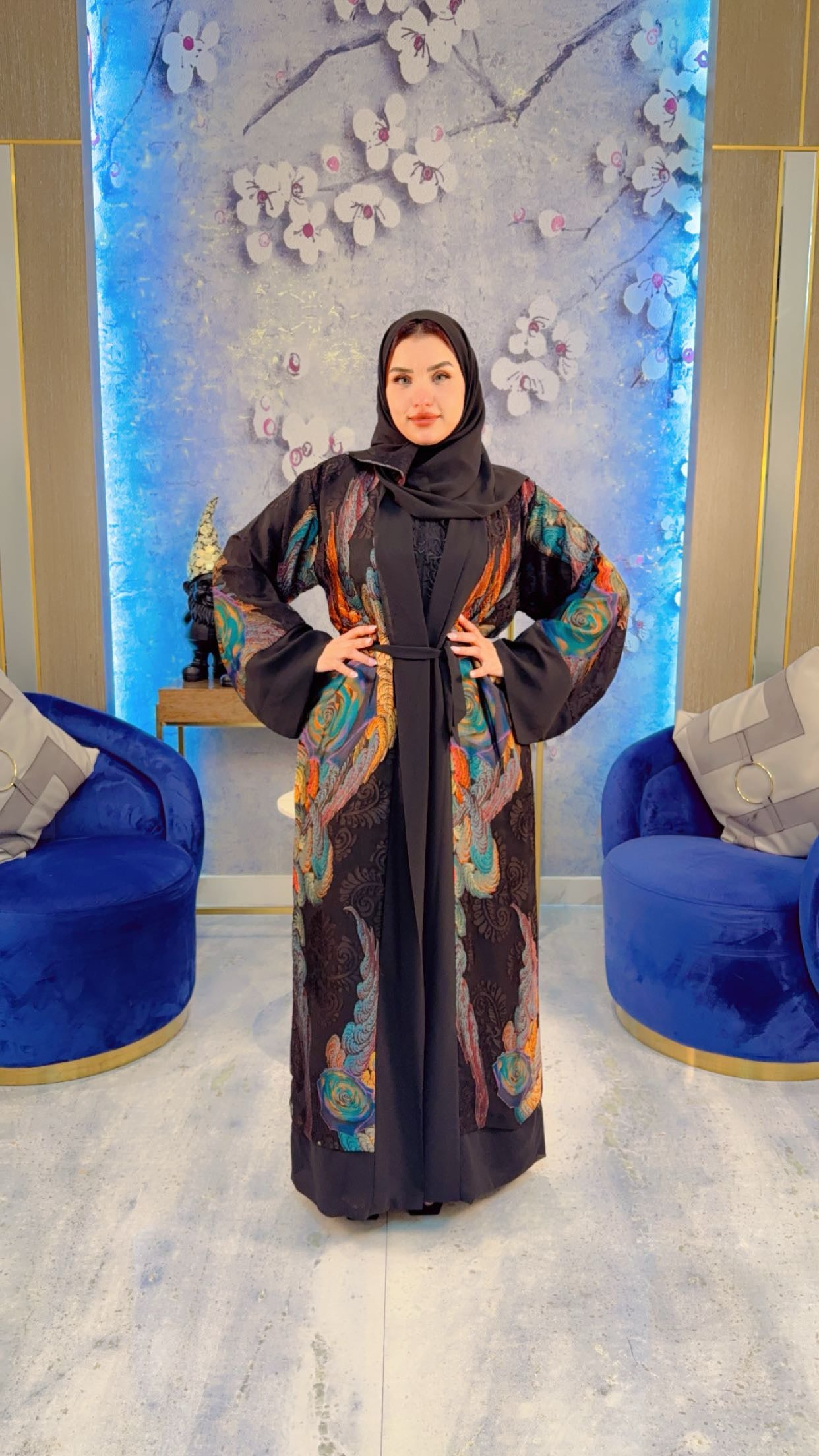 Floral Embroidered Black Abaya