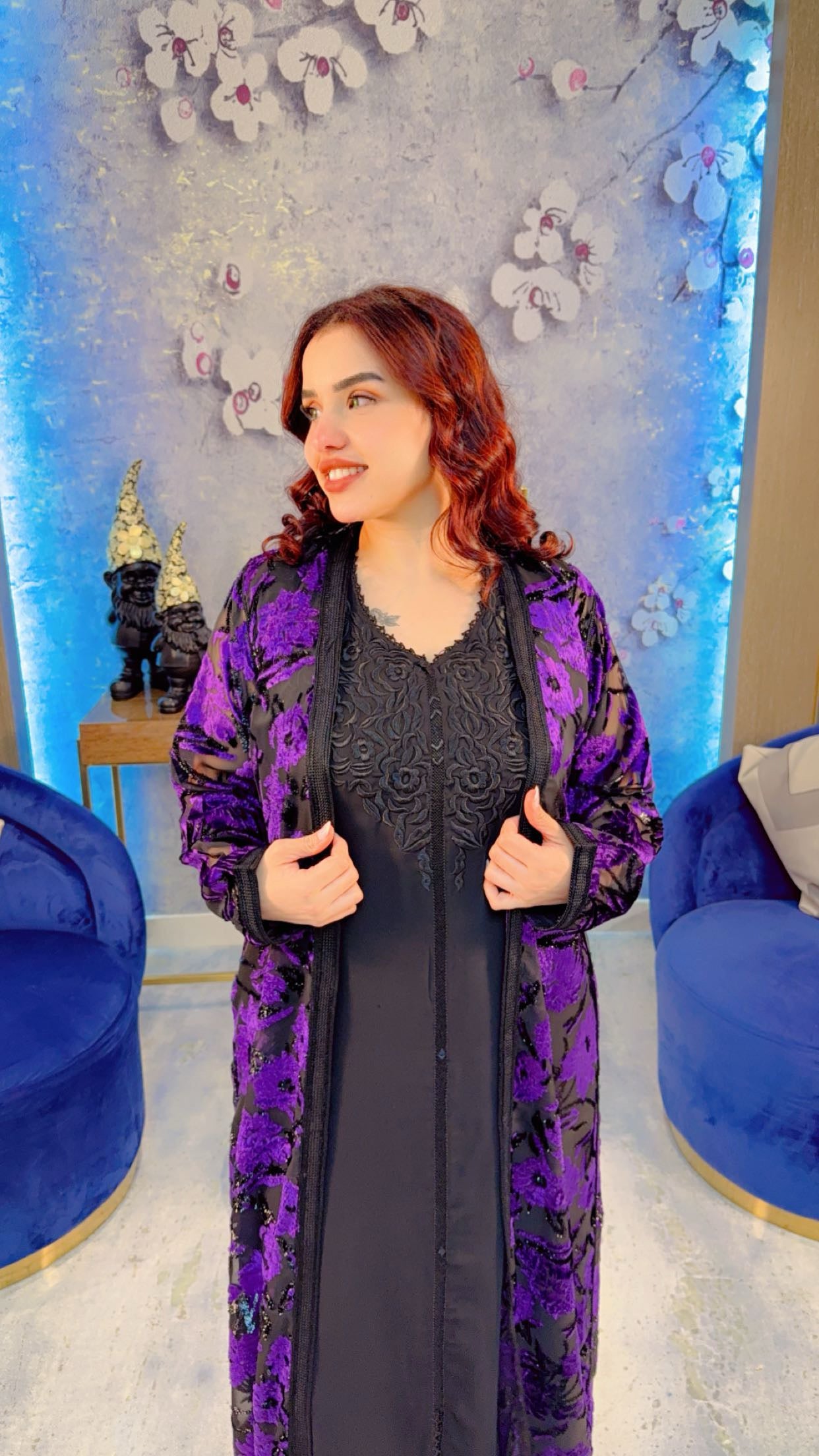 Floral Purple and Black Caftan