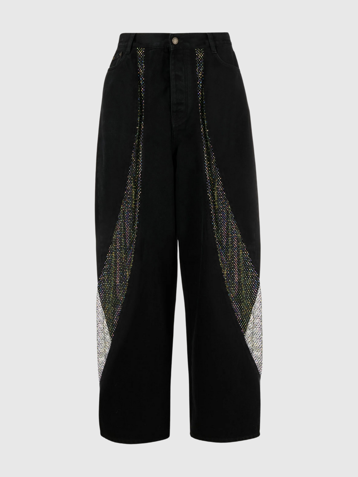 Patchwork See-Through Hollow Mesh Decor Straight Jeans