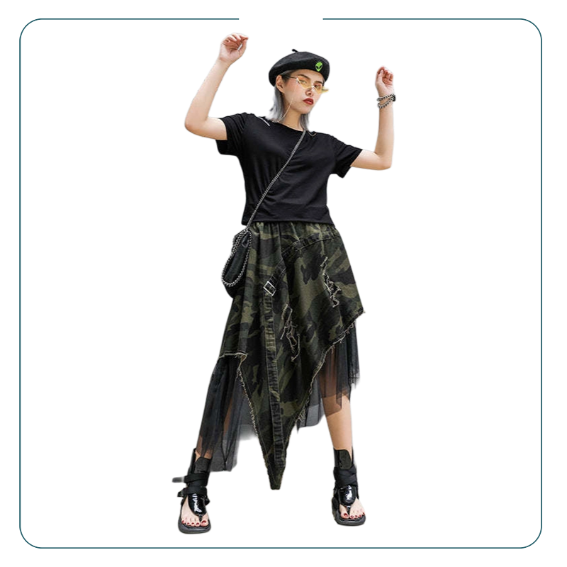 Irregular Style Camouflage Denim A-Line Skirt