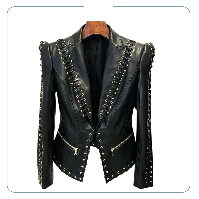 Luxury Hollow Out PU Leather Blazer