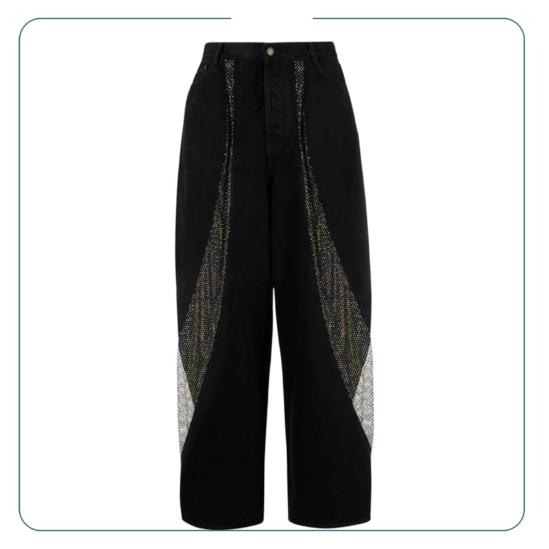 Patchwork See-Through Hollow Mesh Decor Straight Jeans