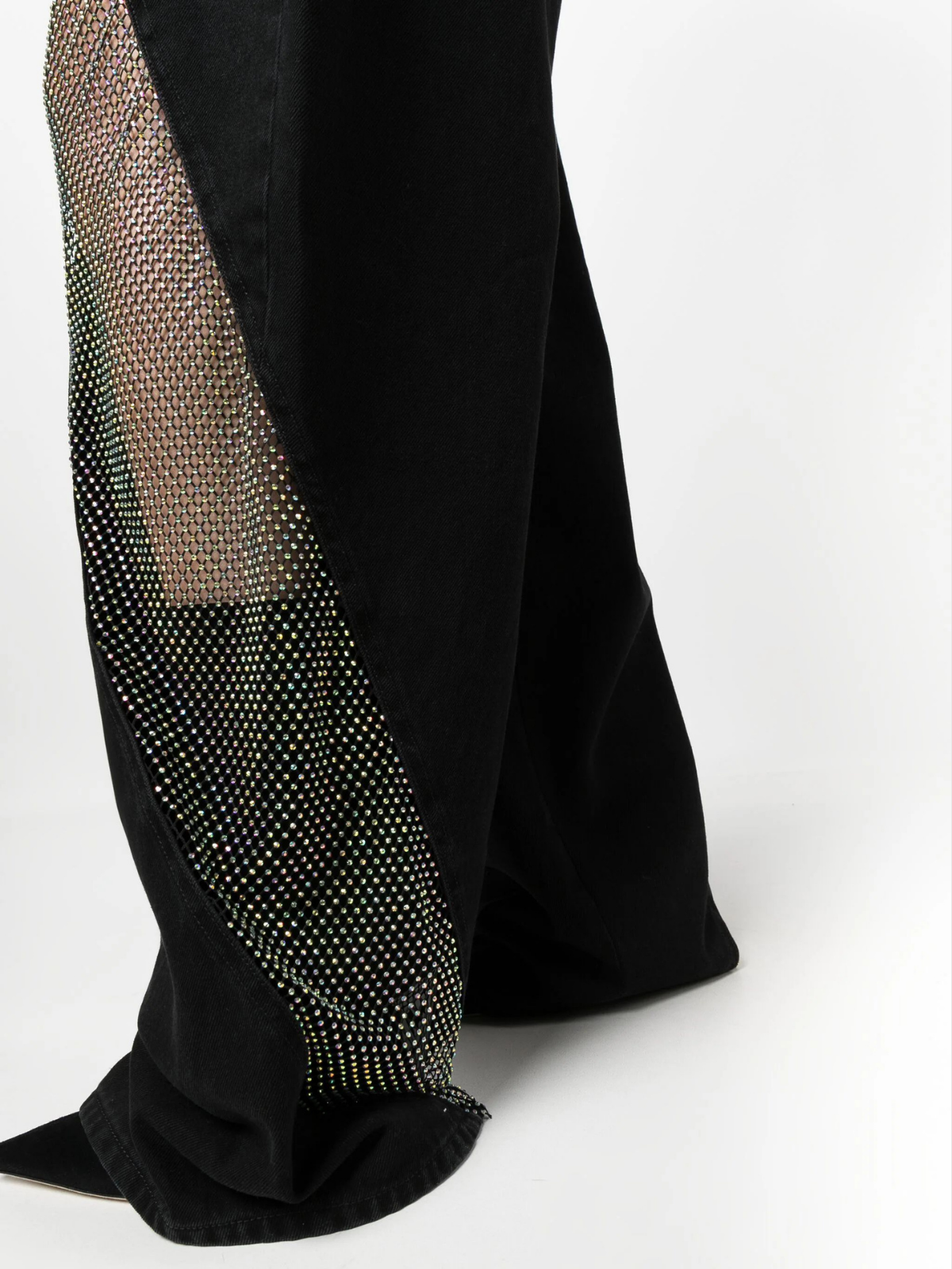 Patchwork See-Through Hollow Mesh Decor Straight Jeans