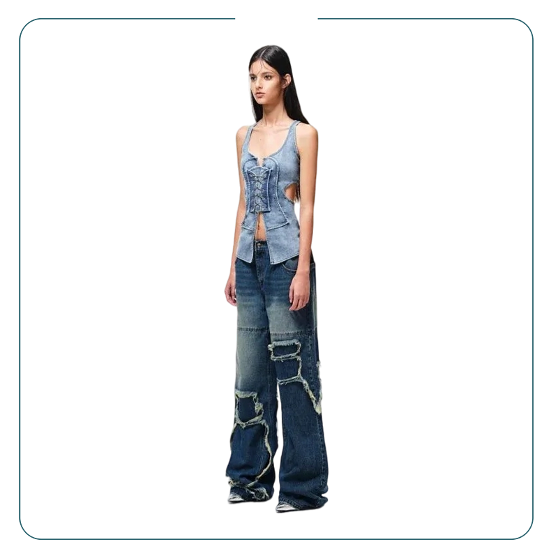 Trendy Stretch Denim Hollow Tank Top
