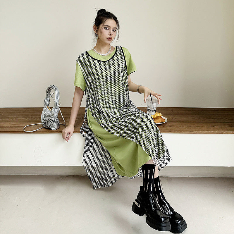 Crew Neck Contrast Midi Dress