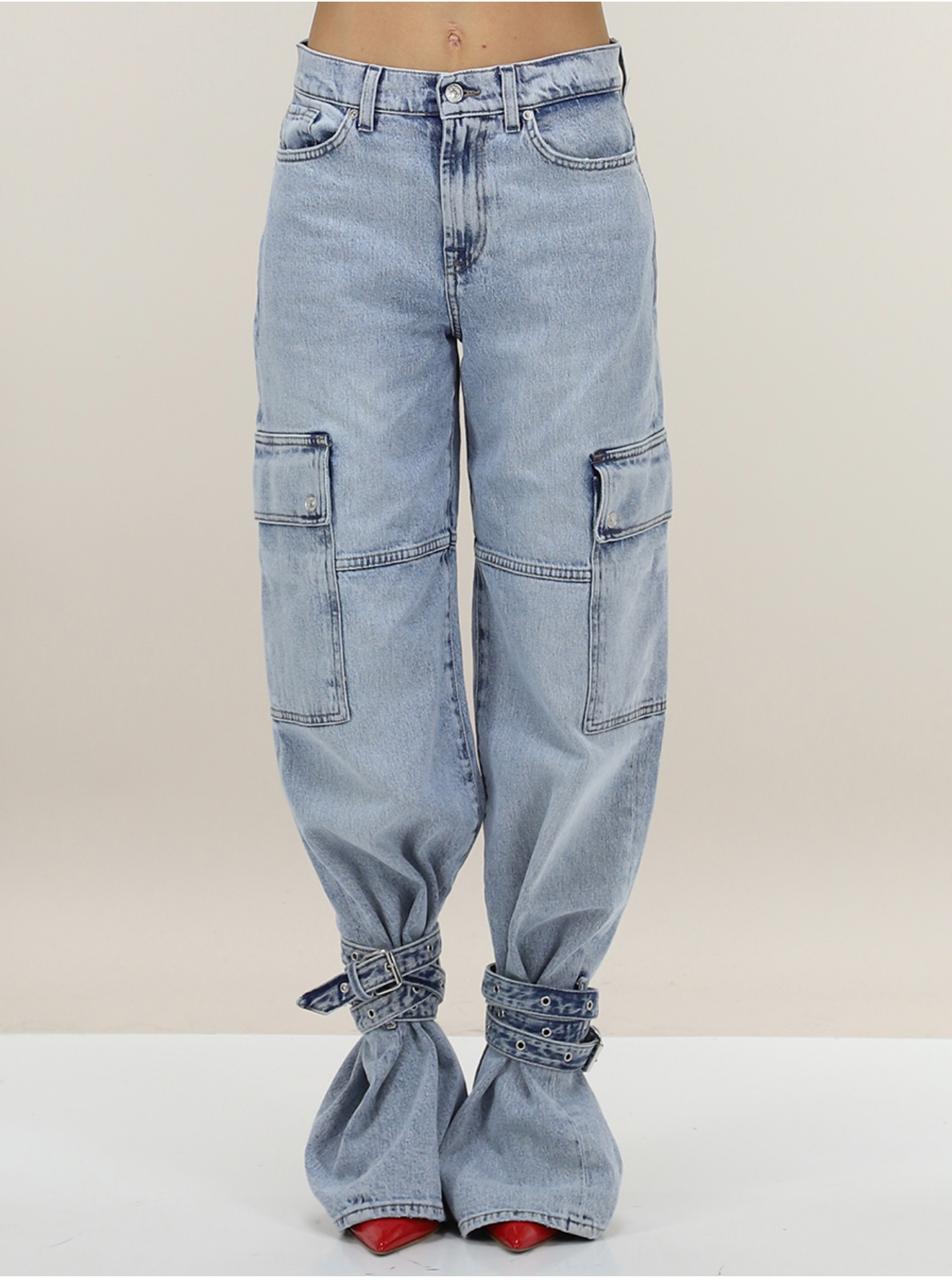 Vintage Street Fashion Strap Lacing Wide Straight Leg Cargo Jeans