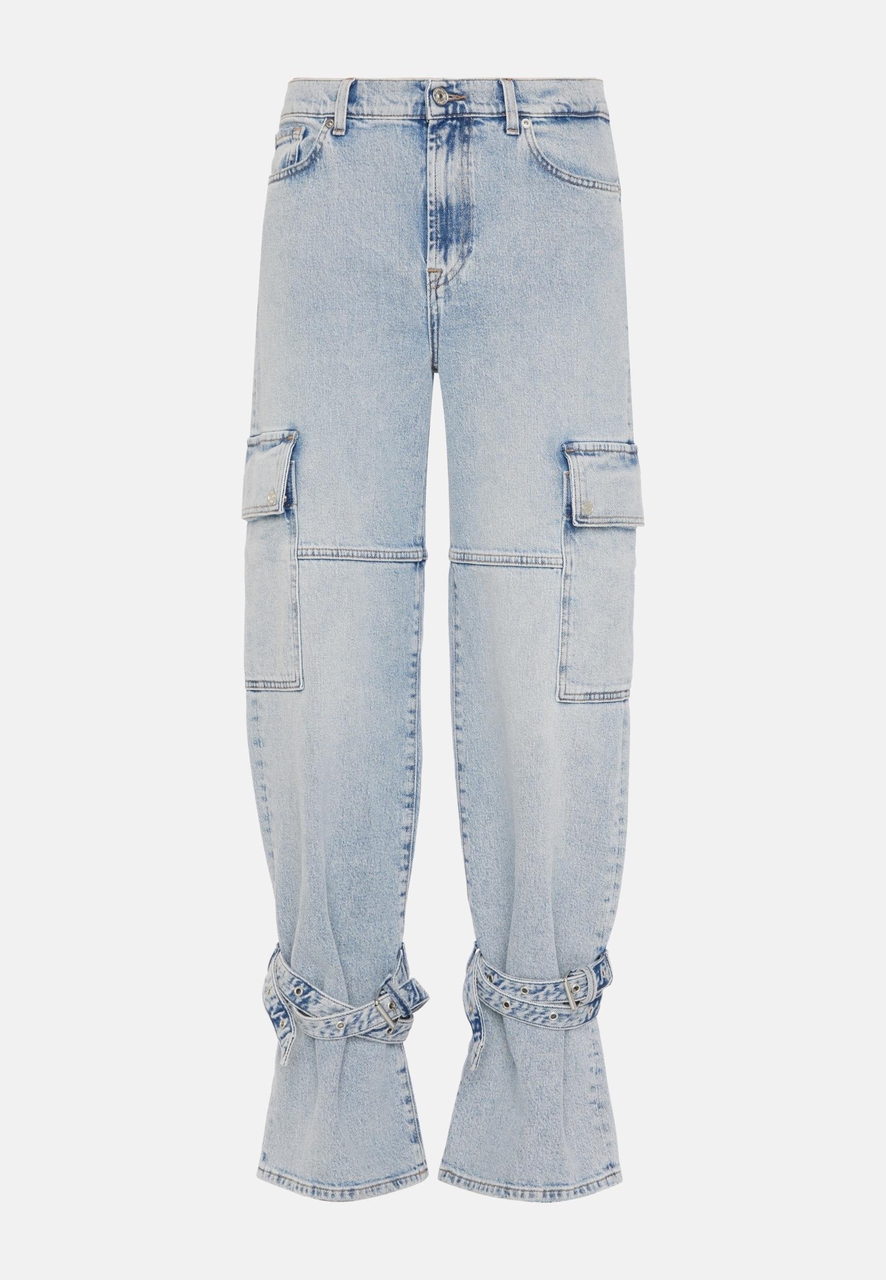 Vintage Street Fashion Strap Lacing Wide Straight Leg Cargo Jeans