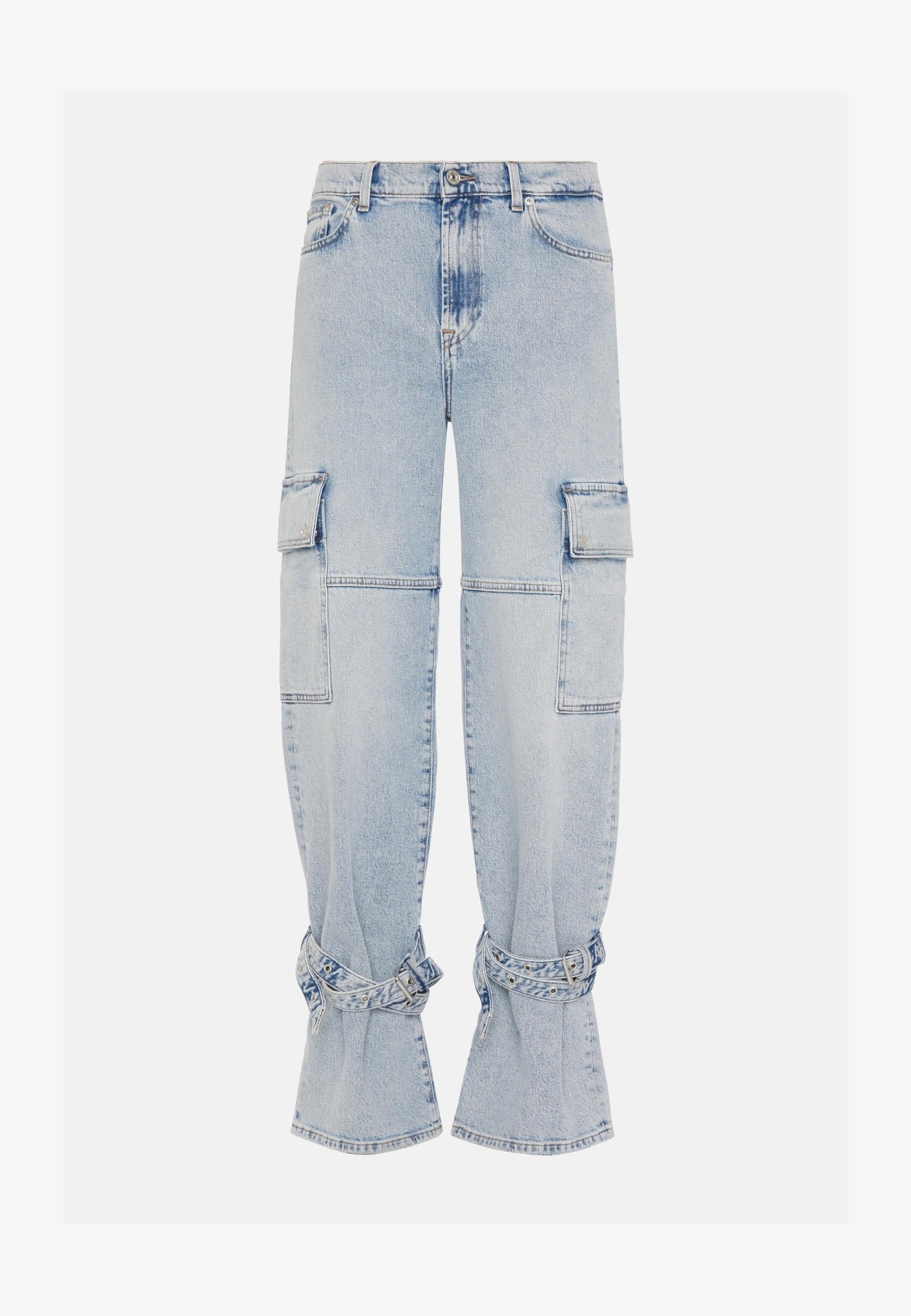 Vintage Street Fashion Strap Lacing Wide Straight Leg Cargo Jeans