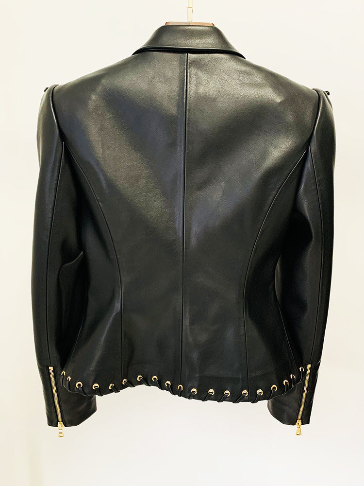 Luxury Hollow Out PU Leather Blazer