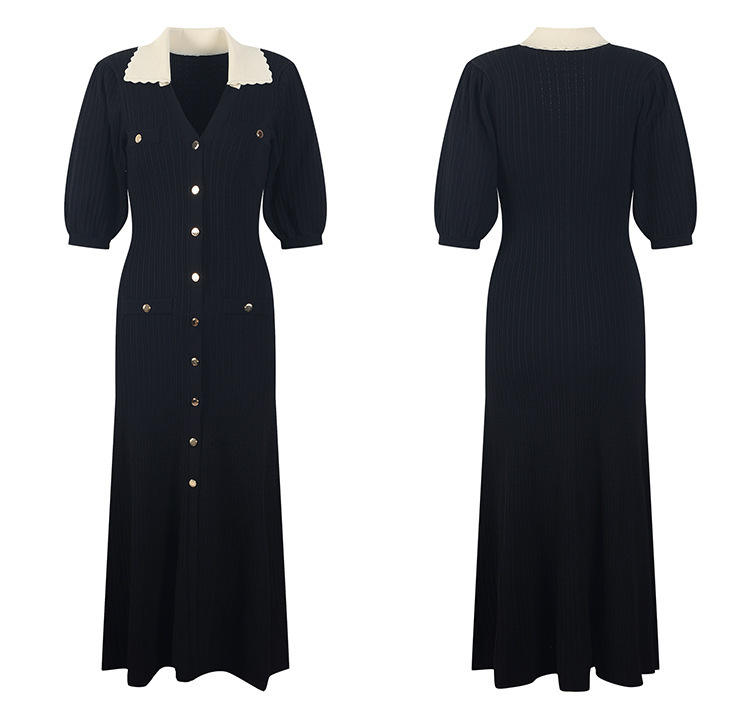 Polo V-Neck Bubble Sleeve Long Dress
