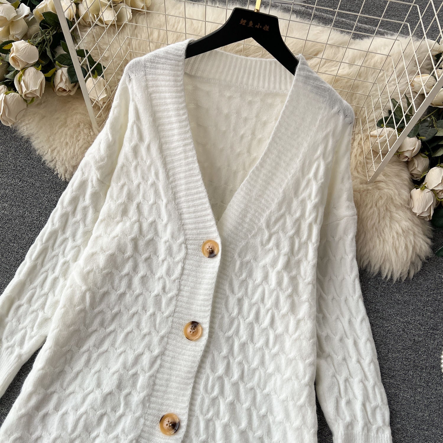 Loose Twist Sweater Coat & Knit Halter Skirt 2-Piece Set