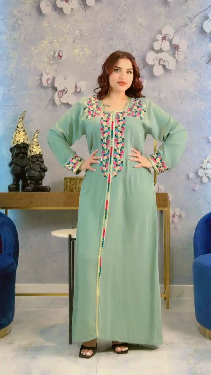 Floral Design Mint Green Kaftan